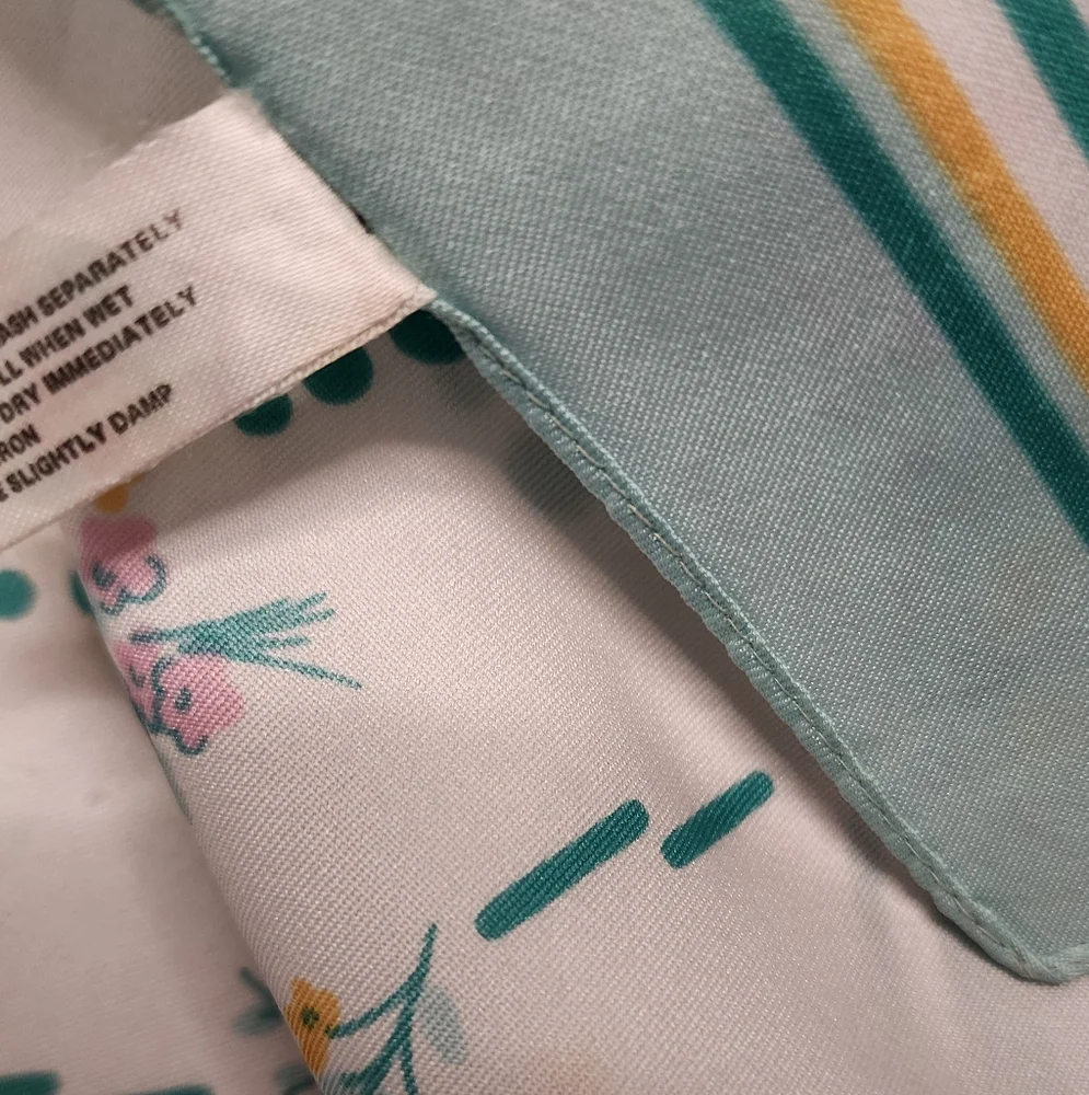 Vintage Made in Italy Polyester Scarf Teal Pink Print 80s Style